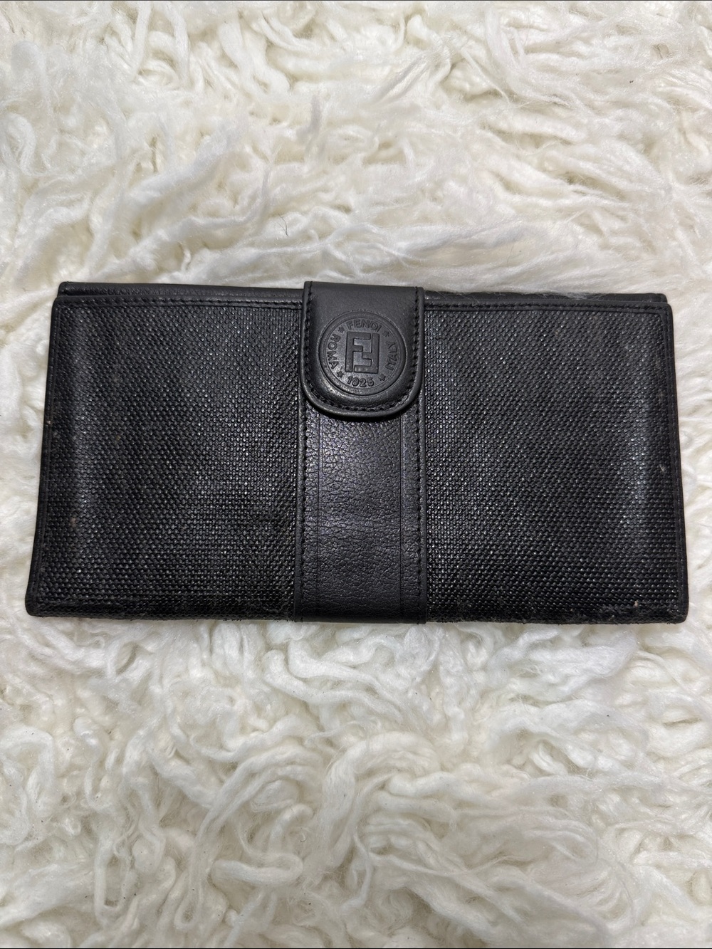 Vintage Fendi Black Textured Leather Long Wallet